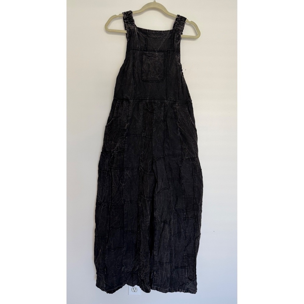 NWT Gardenbelle Shop Handmade Patchwork Bib Overalls Black Oversized L/XL Boho
